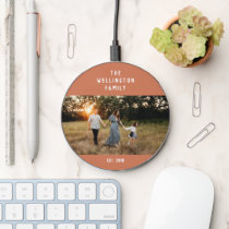 Custom Family Photo Modern Terracotta Brown Wireless Charger