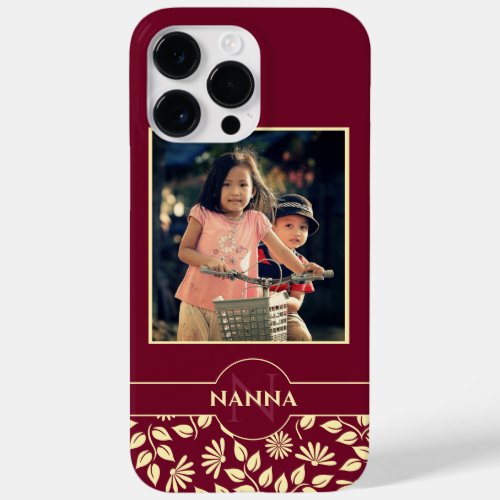 Custom Family Photo Monogram Name Leaves Burgundy Case_Mate iPhone 14 Pro Max Case