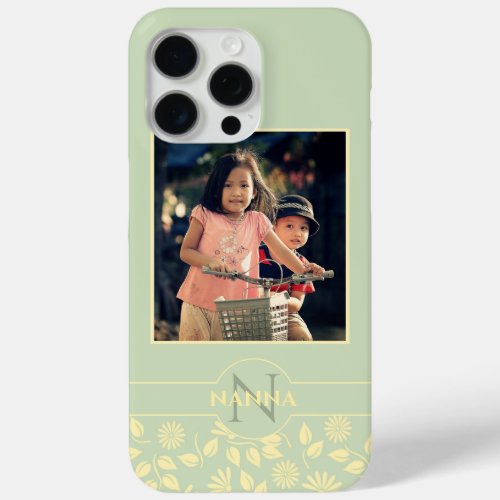 Custom Family Photo Monogram Name Pastel Green iPhone 15 Pro Max Case