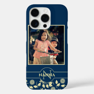 Custom Family Photo Monogram Name Pattern Blue iPhone 16 Pro Case