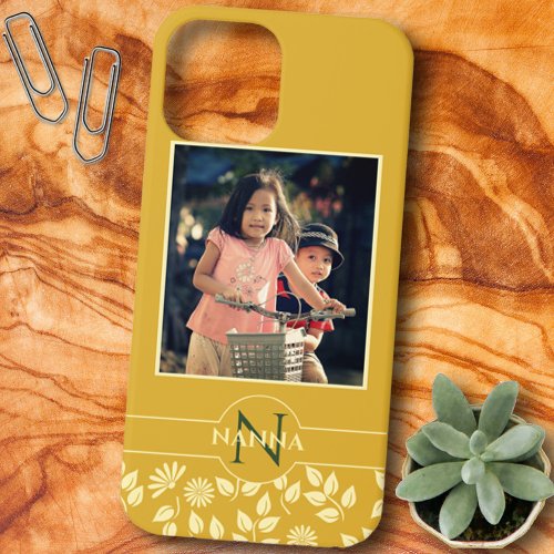 Custom Family Photo Monogram Name Pattern Gold iPhone 12 Pro Max Case