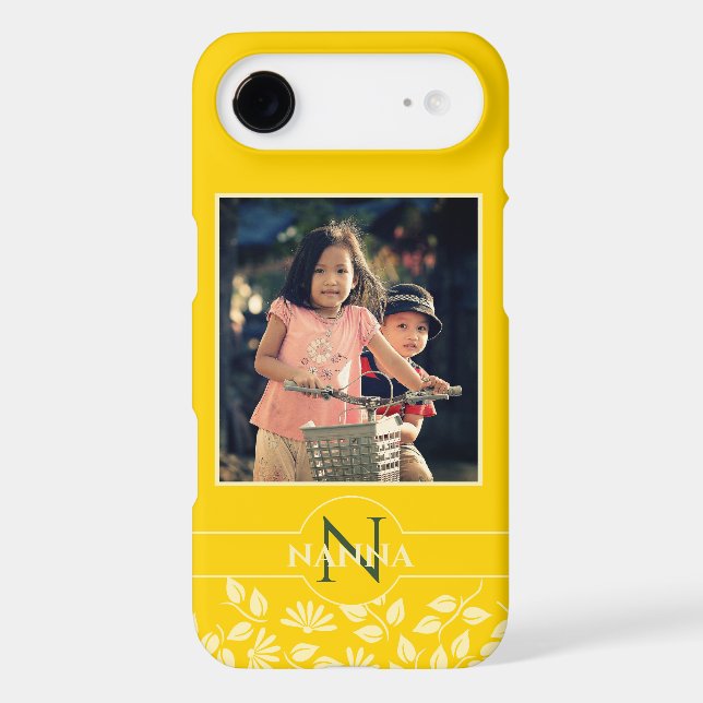 Custom Family Photo Monogram Name Pattern Yellow Case-Mate iPhone Case (Back)