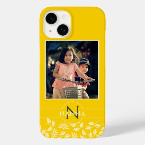 Custom Family Photo Monogram Name Pattern Yellow
