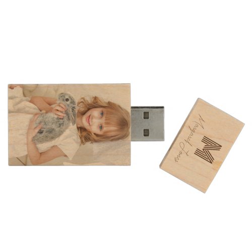 Custom Family Photo Monogram  Name USB Wood Flash Drive