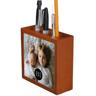 Custom Family Photo   Monogram Office Desk Organizer