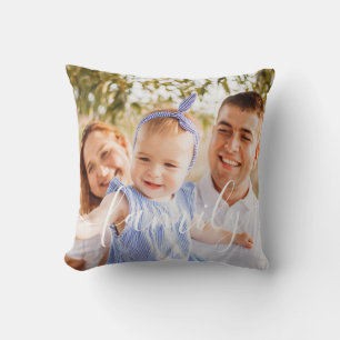 Custom Family Photo Monogram Preppy Stripe Throw Pillow