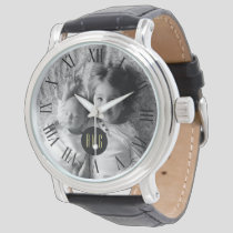 Custom Family Photo | Monogram | Roman Numeral BW Watch