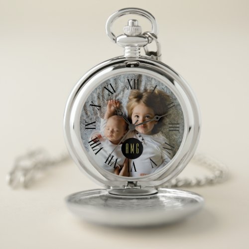 Custom Family Photo  Monogram  Roman Numeral Pocket Watch