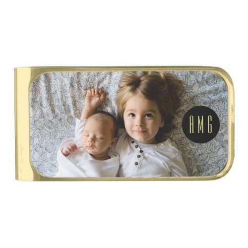 Custom Family Photo  Monogrammed Gold Finish Money Clip