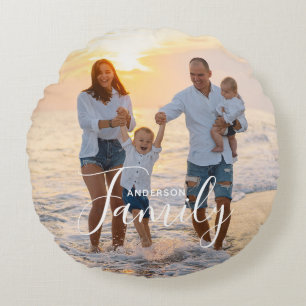 Custom Family Photo Name Home Decor Gift Round Pillow