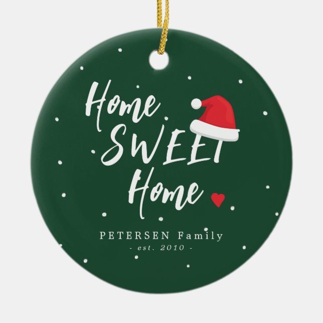 Custom family photo name home sweet home Christmas Ceramic Ornament (Front)