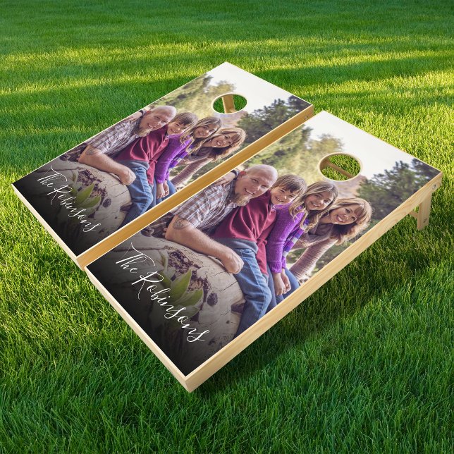 Custom Family Photo Name Modern Handwriting Cornhole Set (Creator Uploaded)