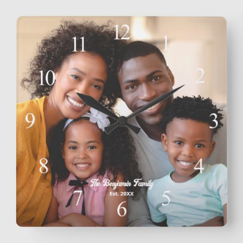 Custom Family Photo Name Personalize Square Wall Clock