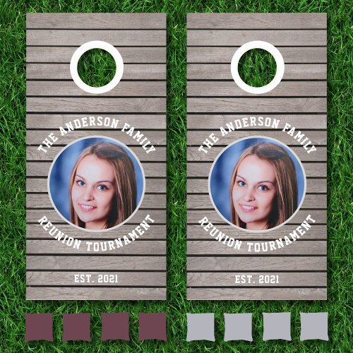 Custom Family Photo Name Text Personalized Cornhole Set