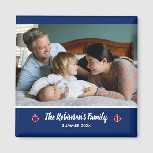 Custom Family Photo Nautical Marine Navy Blue Magnet