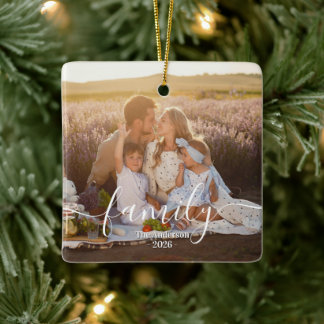 Custom Family Photo - Personalized Last Name Ceramic Ornament