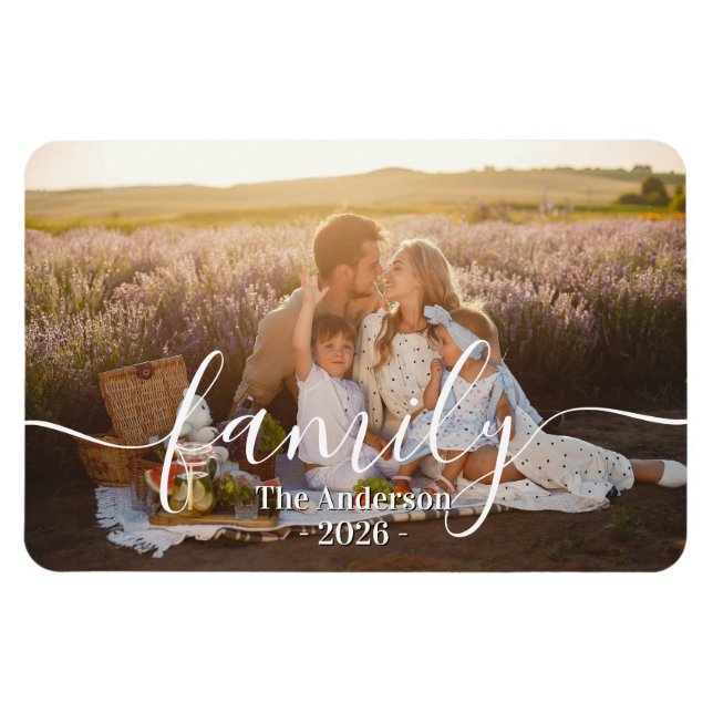 Custom Family Photo – Personalized Last Name Magnet (Horizontal)