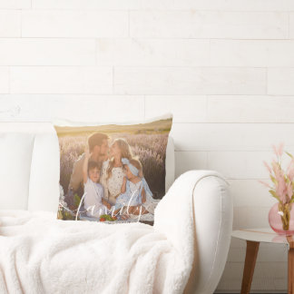 Custom Family Photo - Personalized Last Name Throw Pillow