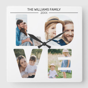 Custom Family Photo Personalized Love Collage Square Wall Clock