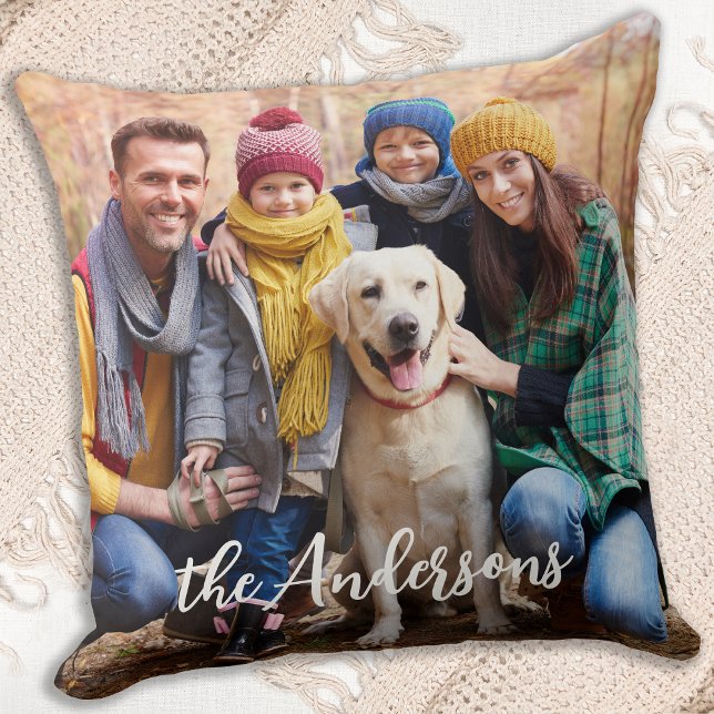 Custom Family Photo Personalized Modern Christmas  Throw Pillow (Creator Uploaded)