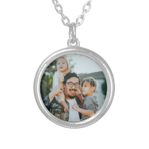 Custom Family Photo Personalized Silver Plated Necklace