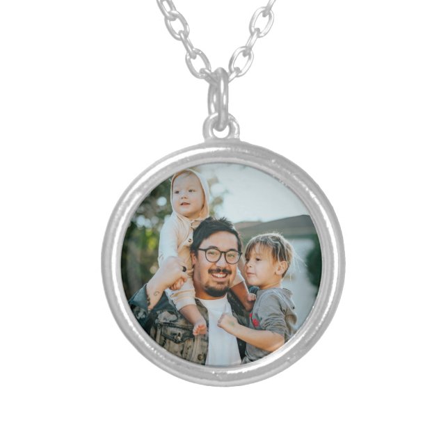 Custom Family Photo Personalized   Silver Plated Necklace (Front)