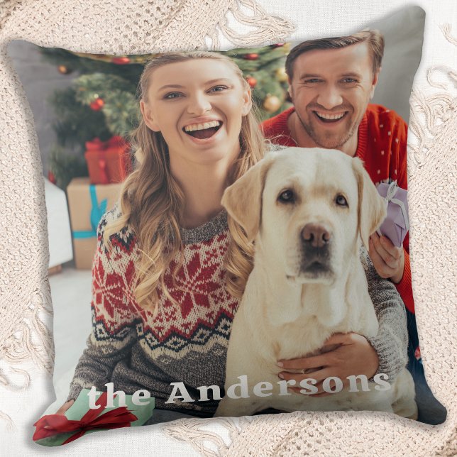 Custom Family Photo Personalized Simple Christmas  Throw Pillow (Creator Uploaded)