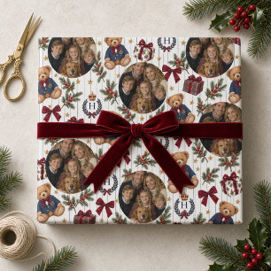Custom Family Photo Preppy Teddy Bear Christmas Wrapping Paper