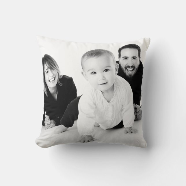 Custom Family Photo/Purple Floral Bouquet Throw Pillow (Front)