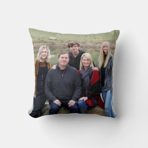 Custom Family Photo Quote Rustic Wood Double Sided Throw Pillow