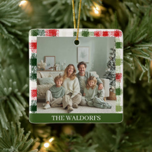 Custom Family Photo Red and Green Plaid Ornament