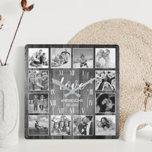 Custom Family Photo Rustic Farmhouse Love Script Square Wall Clock