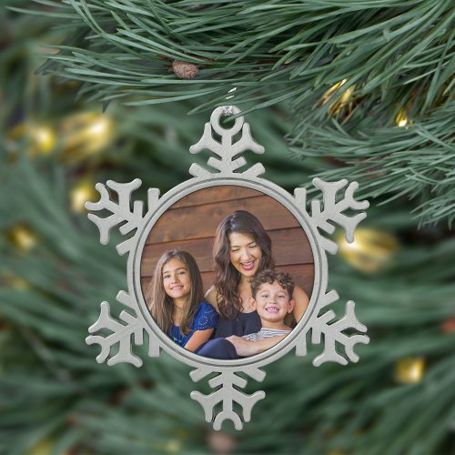 Custom Family Photo Snowflake Pewter Christmas Ornament