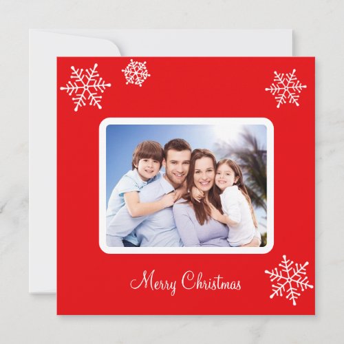 Custom Family Photo  Snowflakes on Red Christmas