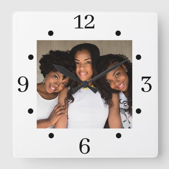 Custom Family Photo Square Wall Clock (Front)