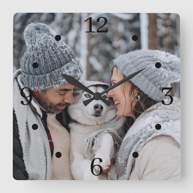 Custom Family Photo Square Wall Clock (Front)