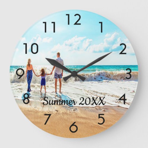 Custom family photo summer vacation text large clock