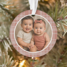 Custom Family Photo Terracotta Beige Plaid Holiday