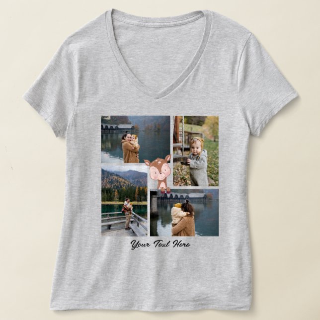 Custom Family Photo / Text Cute Animal Kawaii Deer T-Shirt (Laydown)