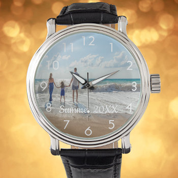 Custom Family Photo Text Watch White by Thunes at Zazzle