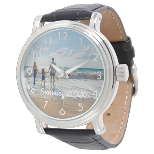 Custom family photo text watch white