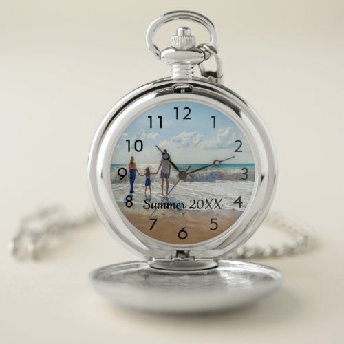 Custom family photo travel vacation text pocket watch