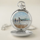 Custom family photo travel vacation text white pocket watch Custom family photo travel vacation text white pocket watch