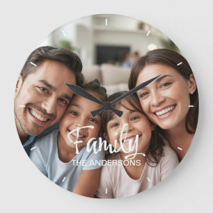 Custom Family Photo Trend Script Name Personalized Large Clock
