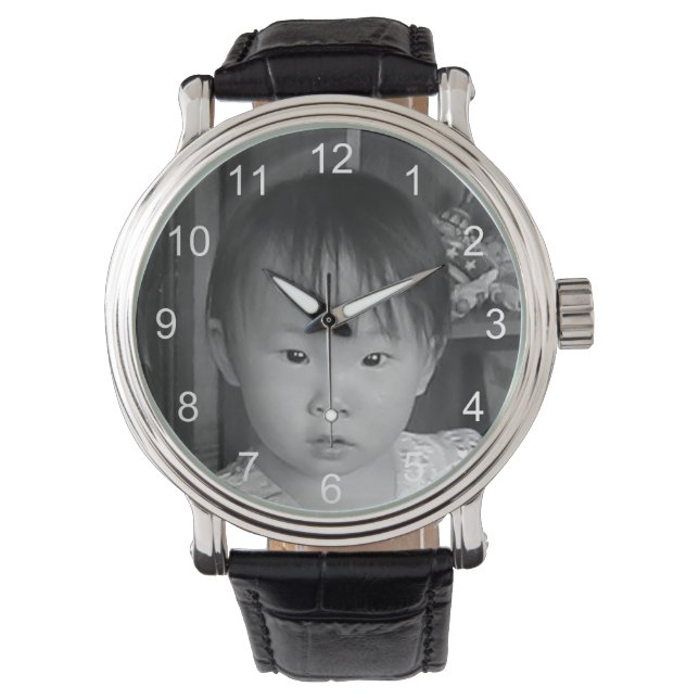 Custom Family Photo WatchWhite Numbers Watch (Front)