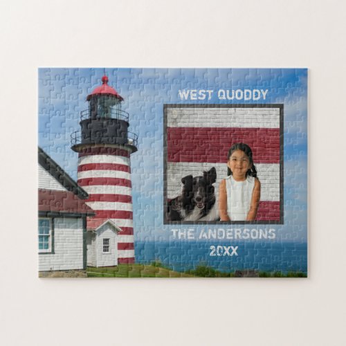 Custom Family Photo West Quoddy Lighthouse Jigsaw Puzzle