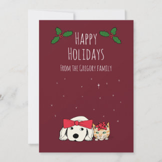 Custom Family Photo Whimsical Cat Dog Holiday Card