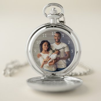 Custom Family Photo White Numbers Pocket Watch by ovenbirddesigns at Zazzle