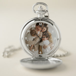 Custom Family Photo White Numbers Pocket Watch