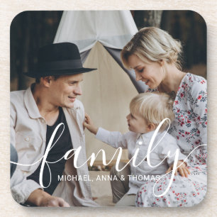 Custom family photo with custom name beverage coaster